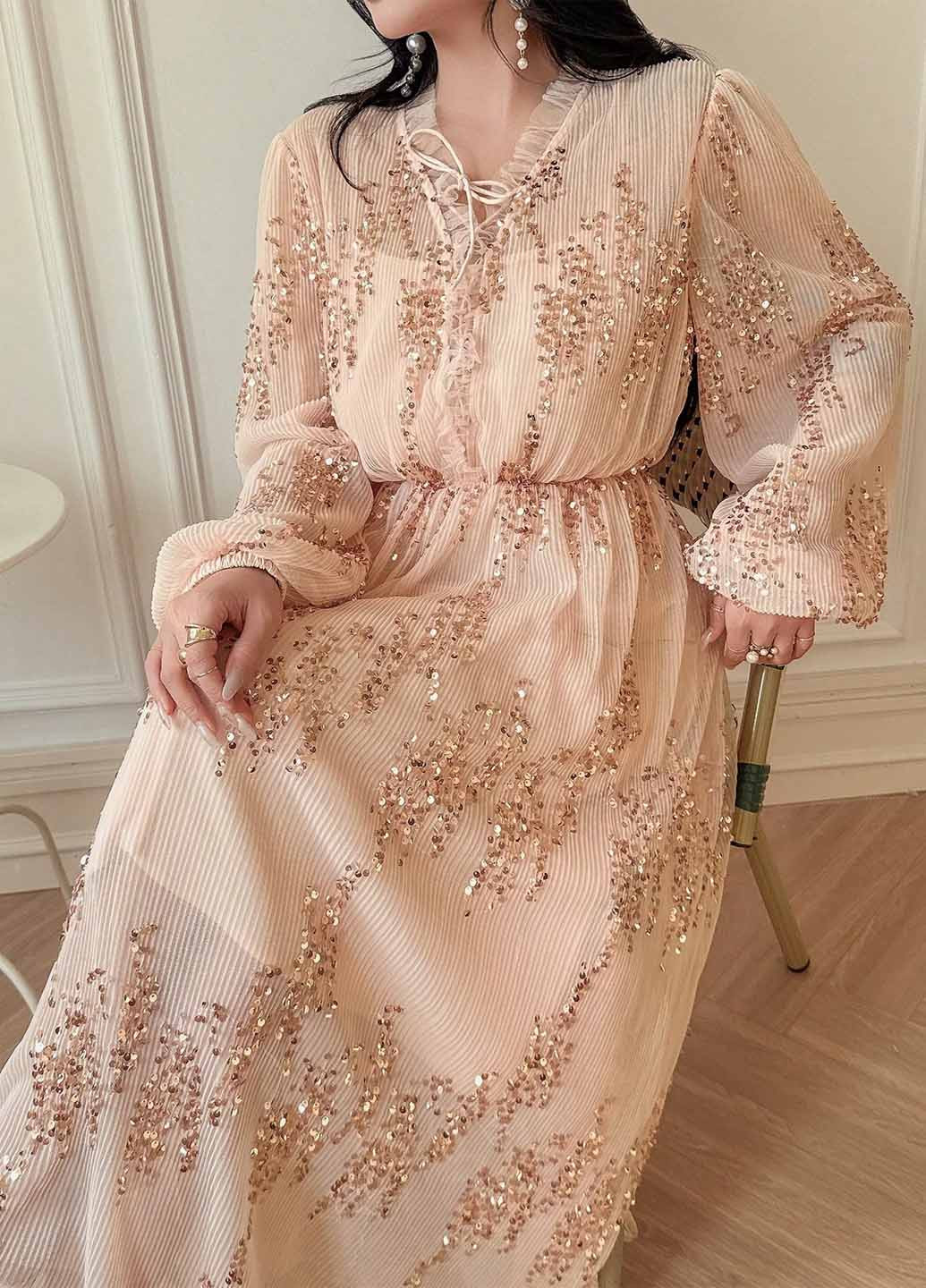 Персикова вечірня сукня з спідницею-сонце, плісована SHEIN з абстрактним візерунком