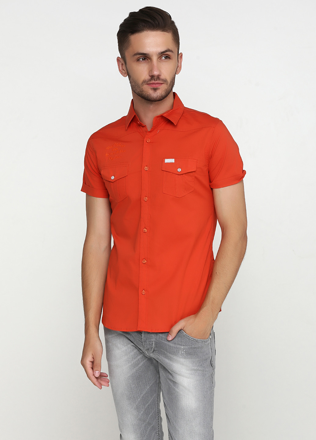 Оранжево-красная кэжуал рубашка Olyo с коротким рукавом