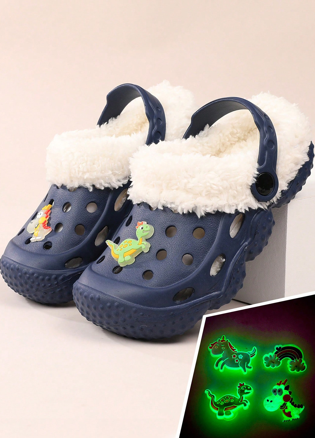 Темно-синие сабо SHEIN джибитсы, с мехом, с перфорацией