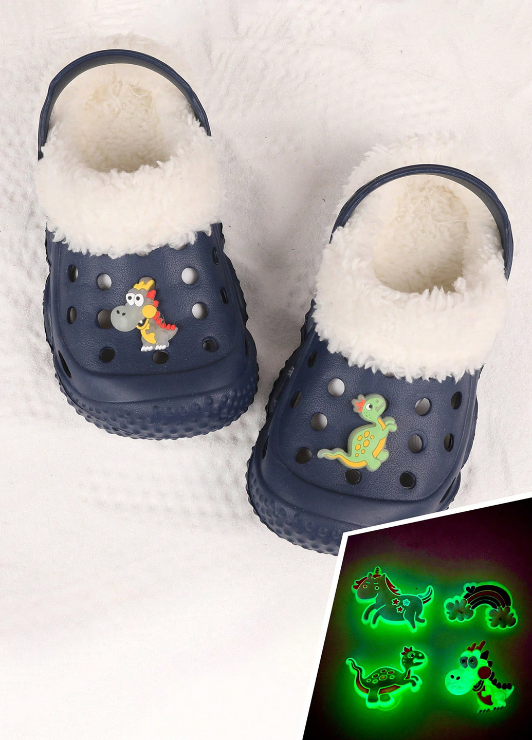 Темно-синие сабо SHEIN джибитсы, с мехом, с перфорацией