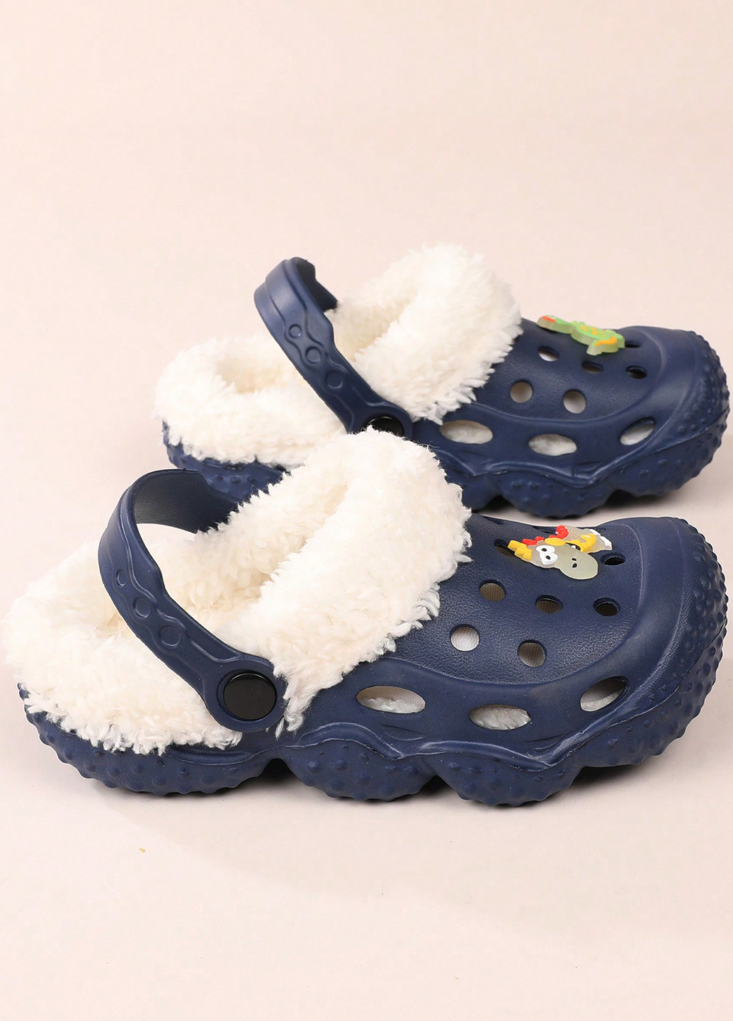 Темно-синие сабо SHEIN джибитсы, с мехом, с перфорацией