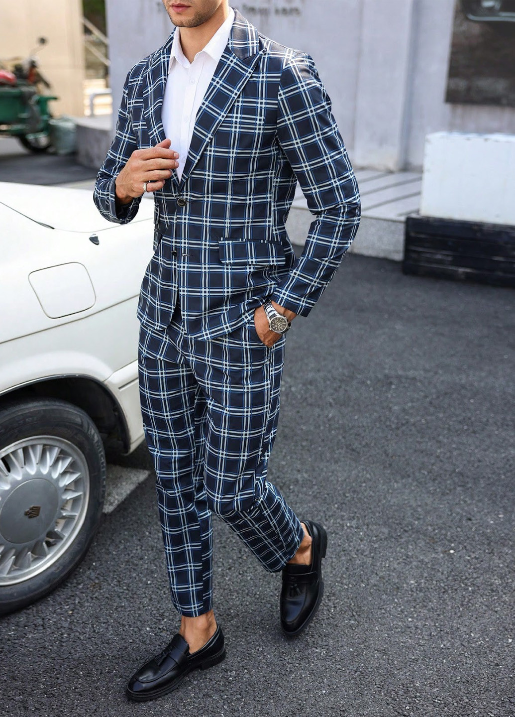 Темно-синій демісезонний костюм (піджак, штани) брючний SHEIN