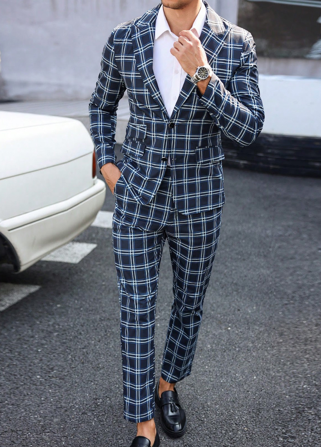 Темно-синій демісезонний костюм (піджак, штани) брючний SHEIN