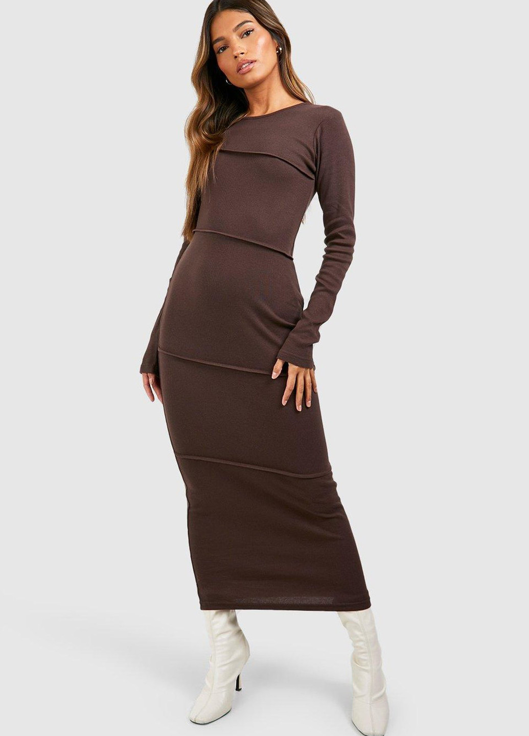 Коричневое кэжуал платье Boohoo однотонное