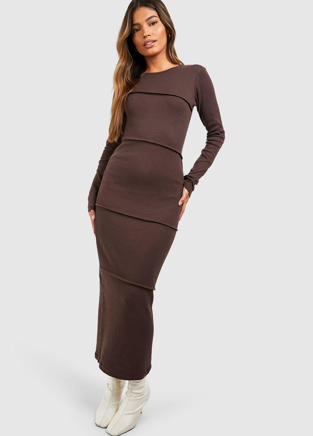 Коричневое кэжуал платье Boohoo однотонное