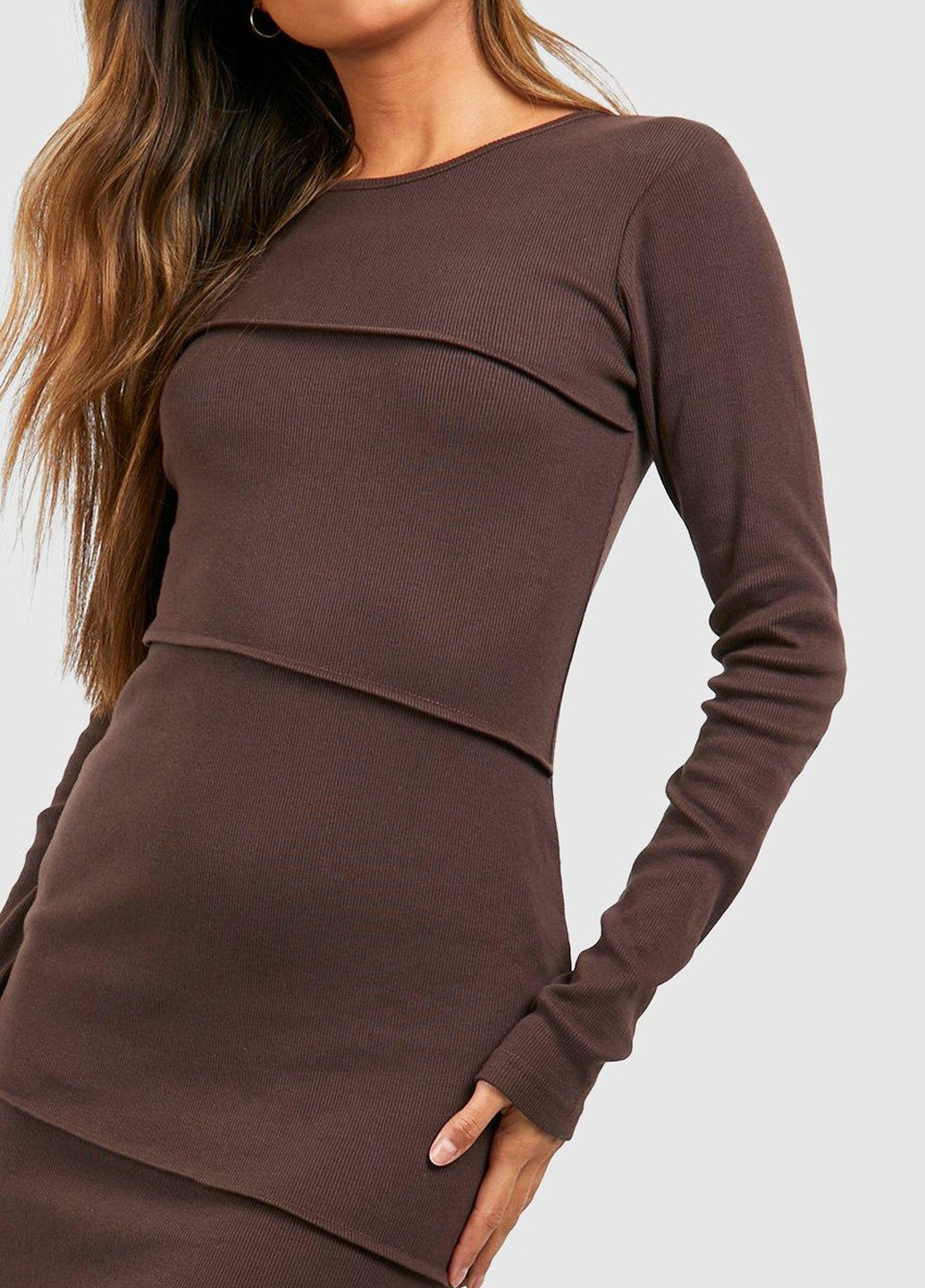 Коричневое кэжуал платье Boohoo однотонное