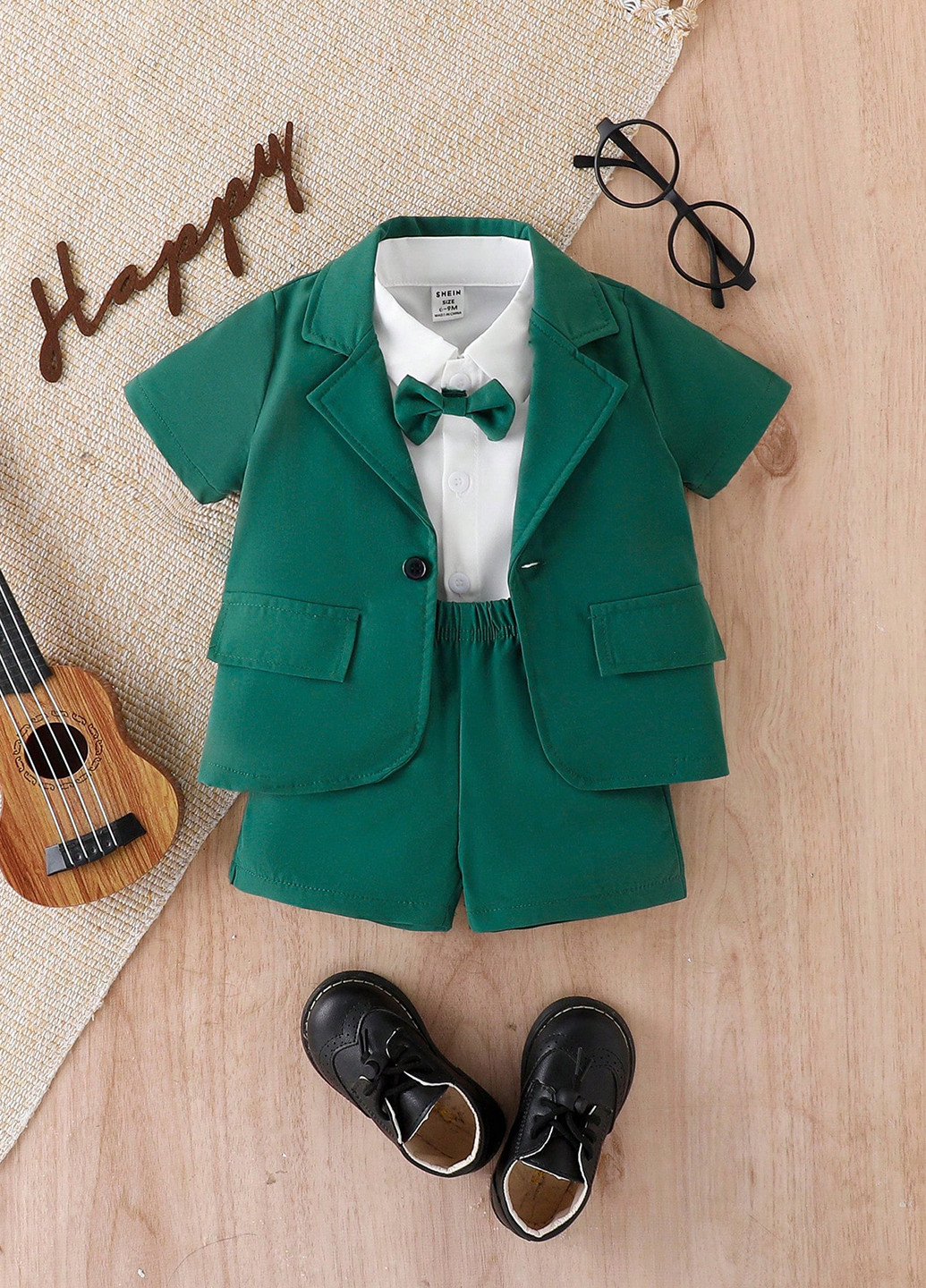 Зелений літній костюм (сорочка, піджак, шорти) з шортами, з сорочкою SHEIN