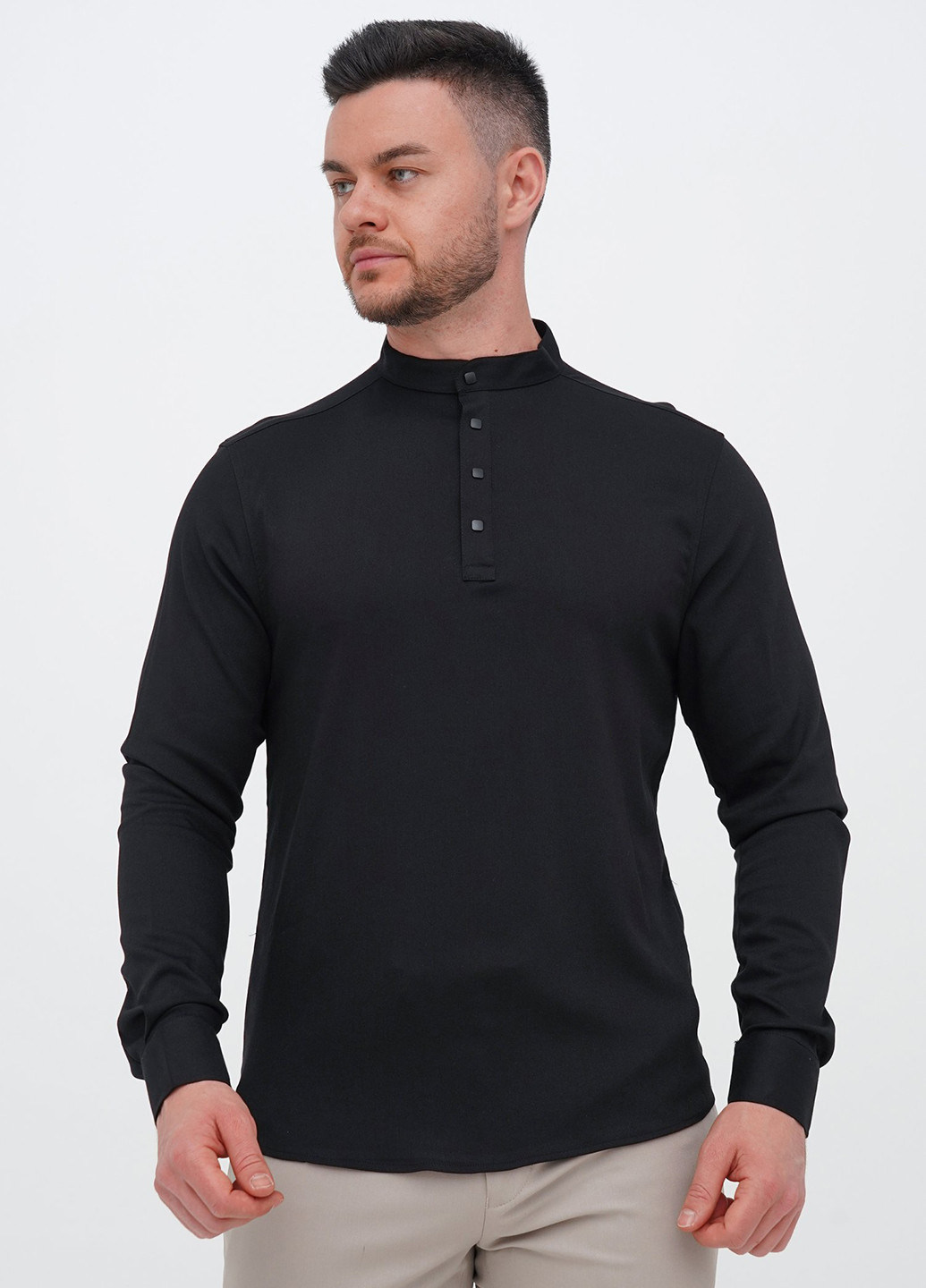 Черная кэжуал, классическая рубашка однотонная Trend Collection