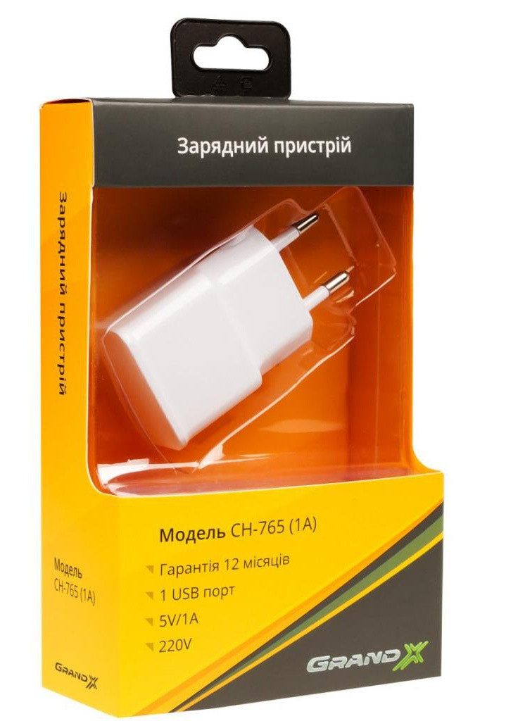 Зарядное устройство 1*USB, 1A, White, + cable USB -> Micro USB, Cu, 2.1А, 1m (CH-765UMW) Grand-X (216637699)