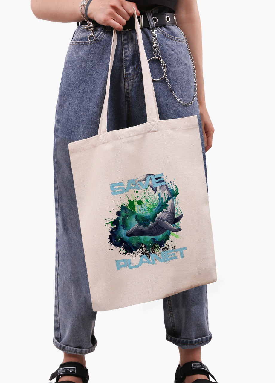 Эко сумка шоппер белая Экология (Ecology) (9227-1337-WT) Еко сумка шоппер біла 41*35 см MobiPrint (215943941)