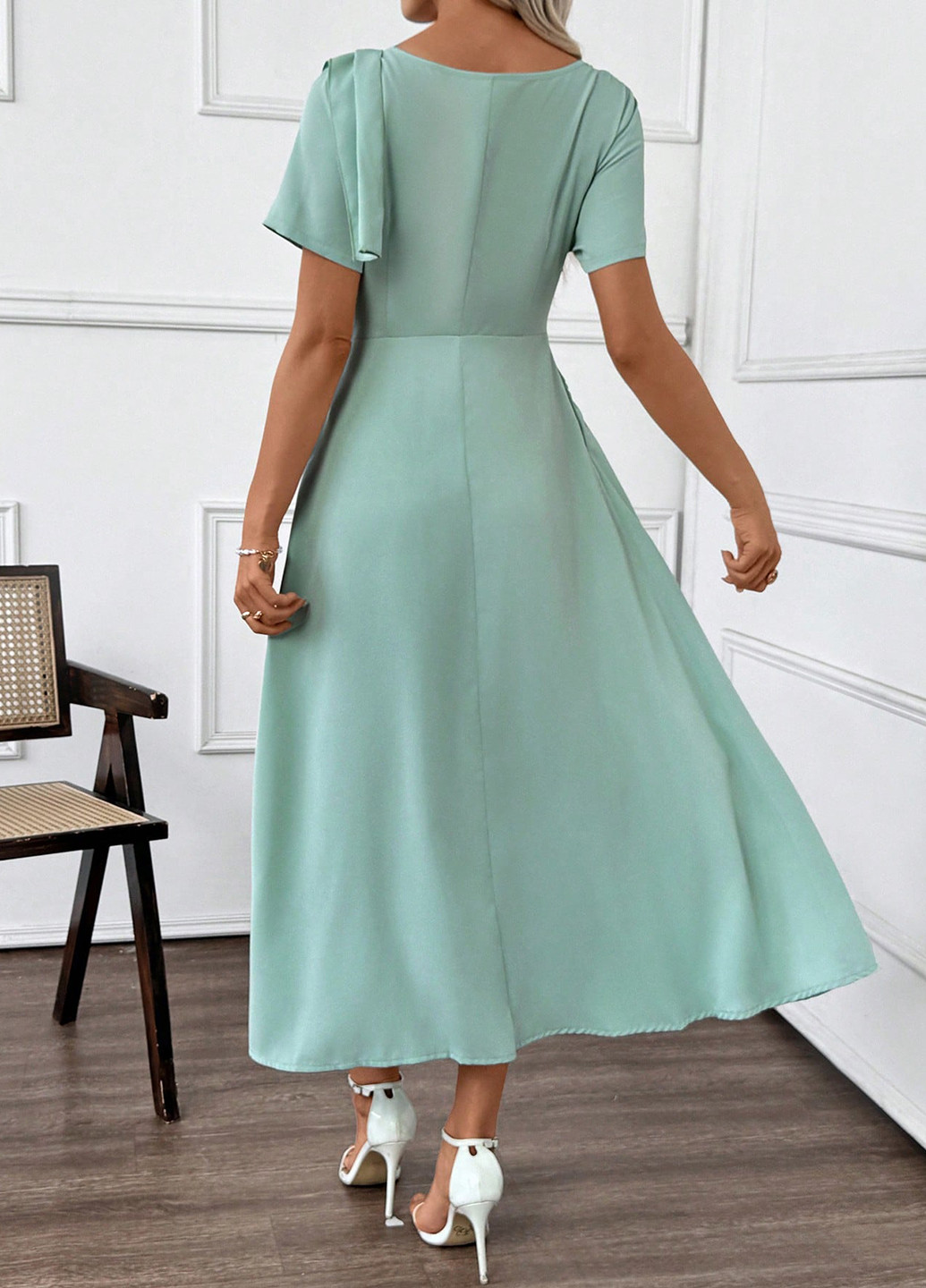 Мятное кэжуал платье клеш SHEIN однотонное