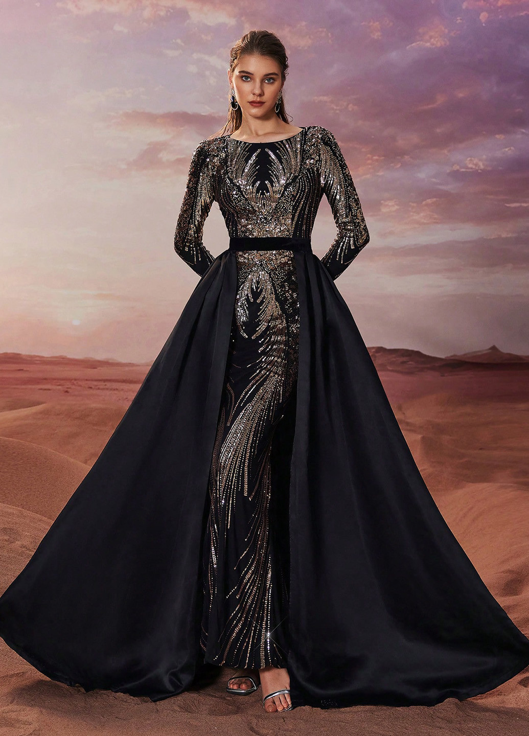 Черное вечернее платье клеш SHEIN однотонное