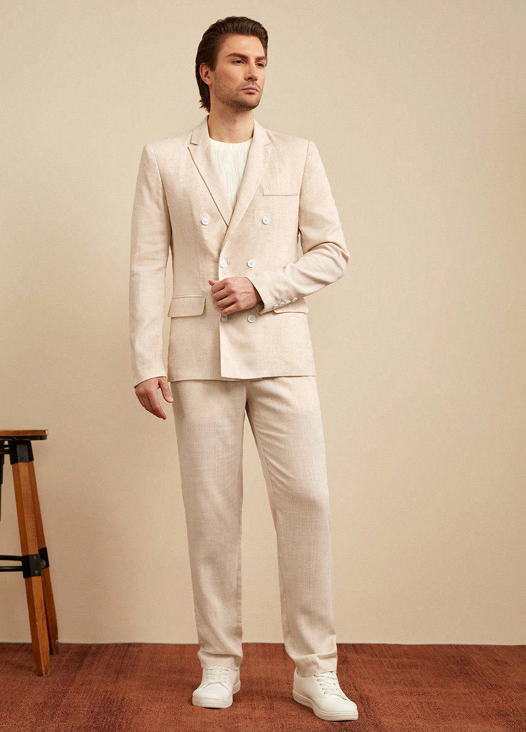 Світло-бежевий демісезонний костюм (піджак, штани) брючний SHEIN