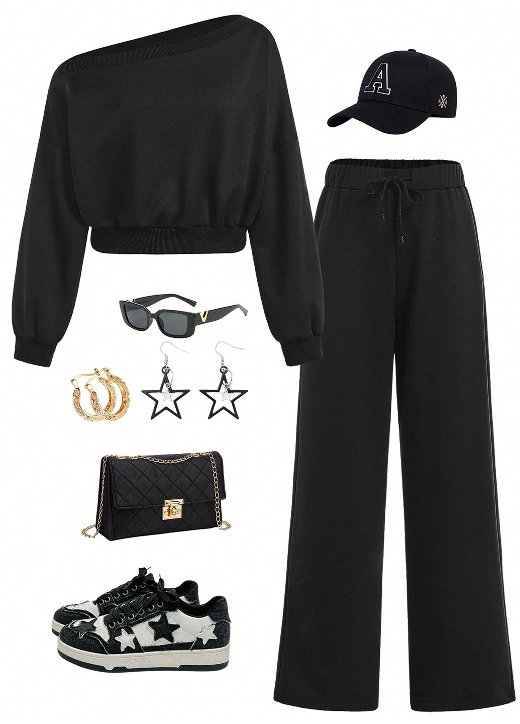 Чорний демісезонний костюм (світшот, штани) брючний SHEIN