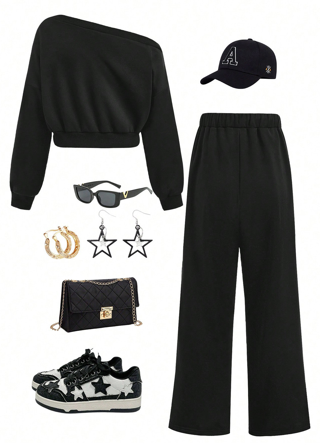 Чорний демісезонний костюм (світшот, штани) брючний SHEIN