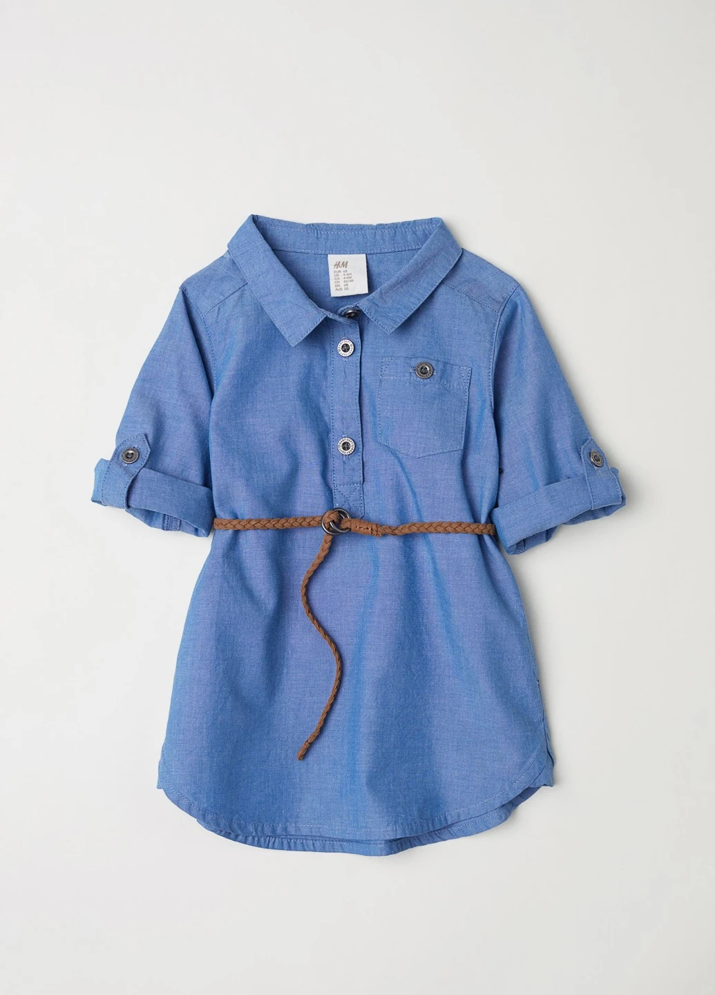 Синее хлопковое платье-рубашка H&M (238832224)