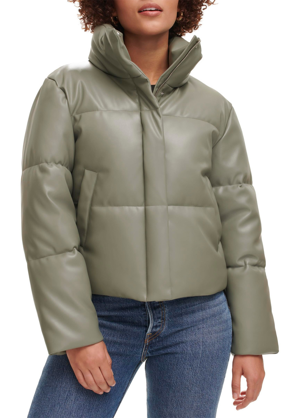 Серо-зеленая зимняя кожаная куртка Levi's