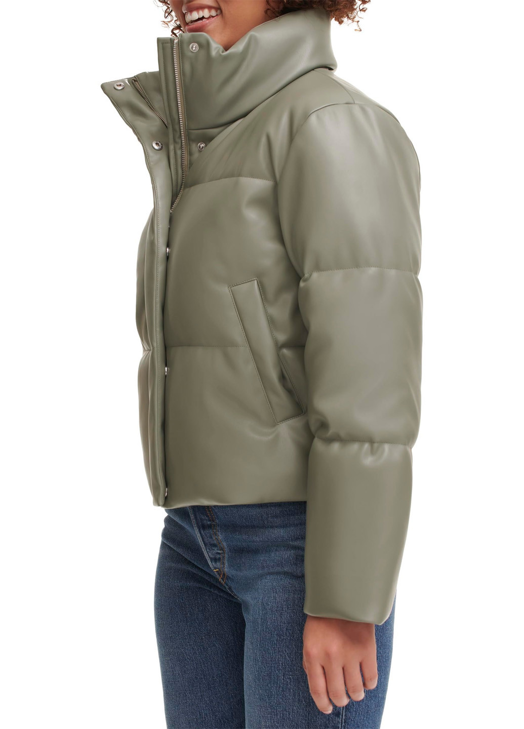 Серо-зеленая зимняя кожаная куртка Levi's