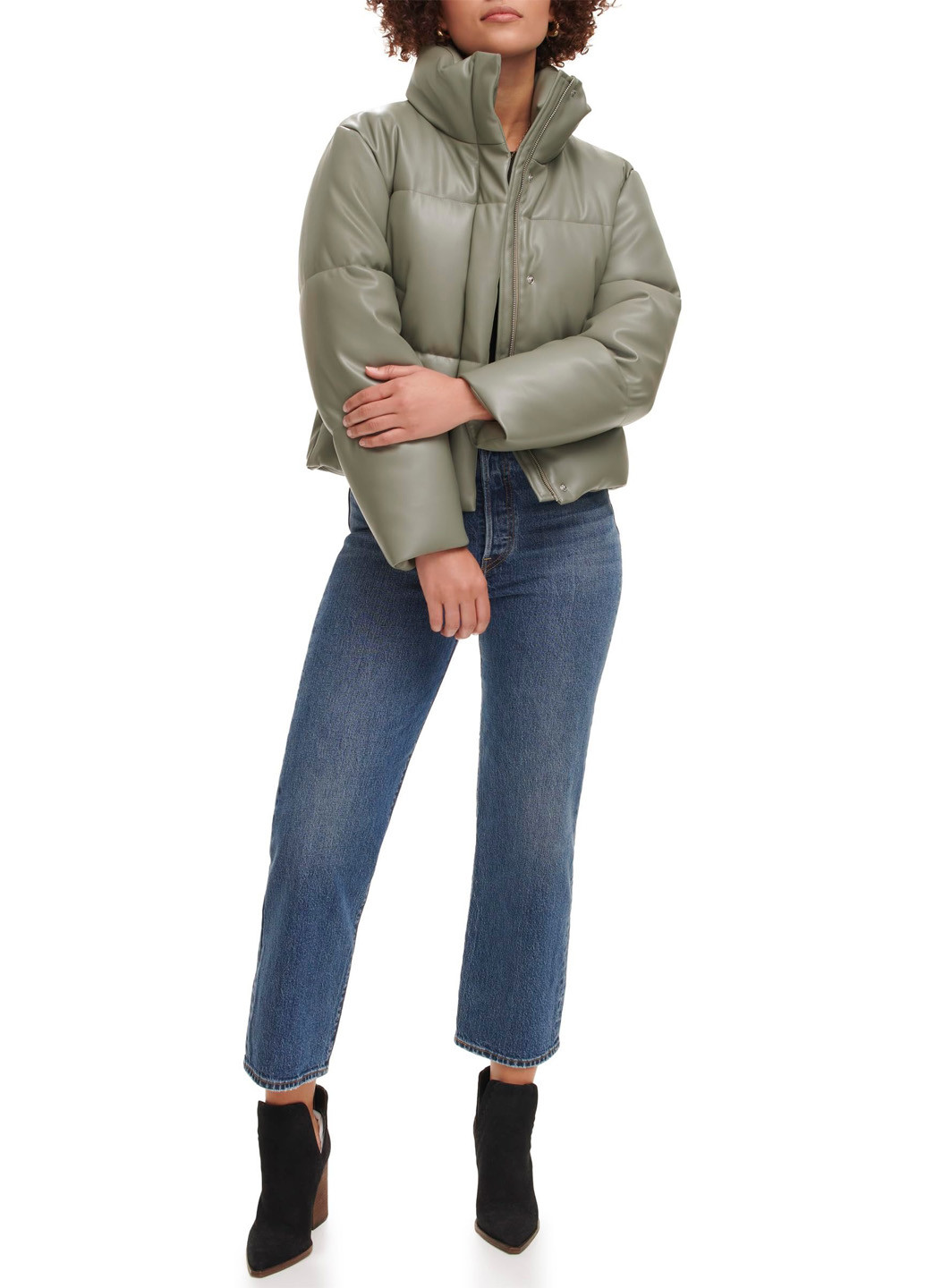 Серо-зеленая зимняя кожаная куртка Levi's