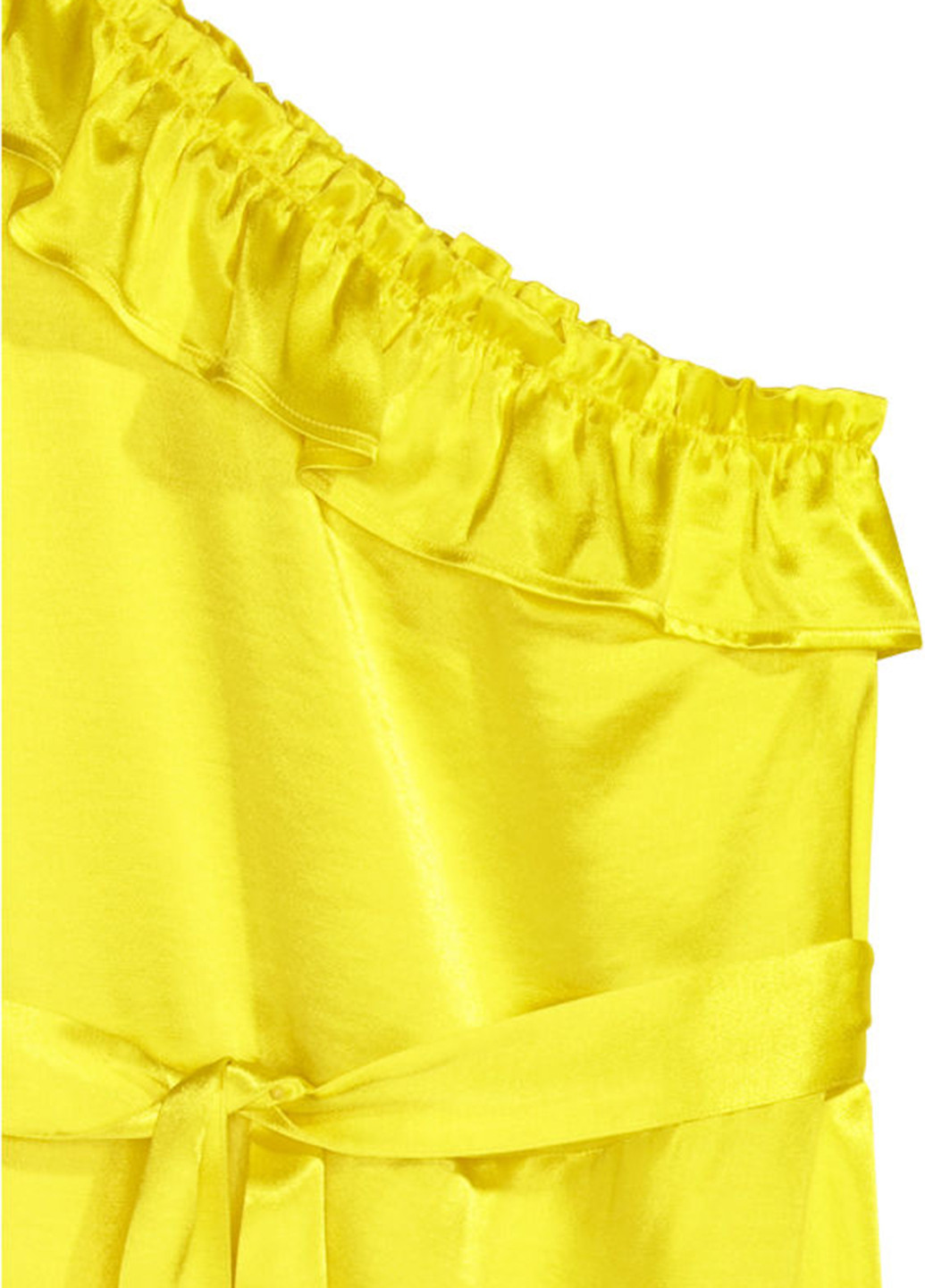 Желтое коктейльное платье а-силуэт, на одно плечо H&M однотонное