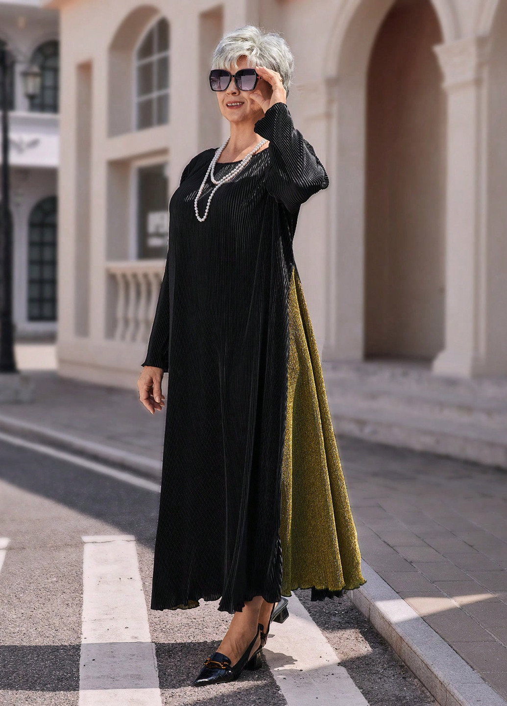 Черное кэжуал платье а-силуэт SHEIN колор блок