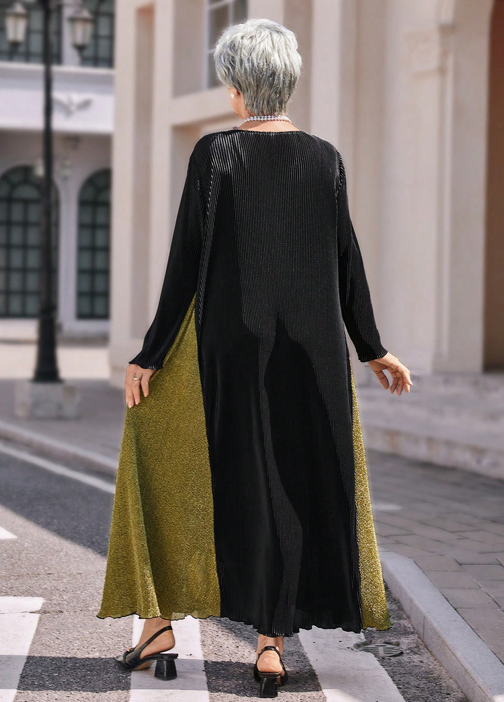 Черное кэжуал платье а-силуэт SHEIN колор блок