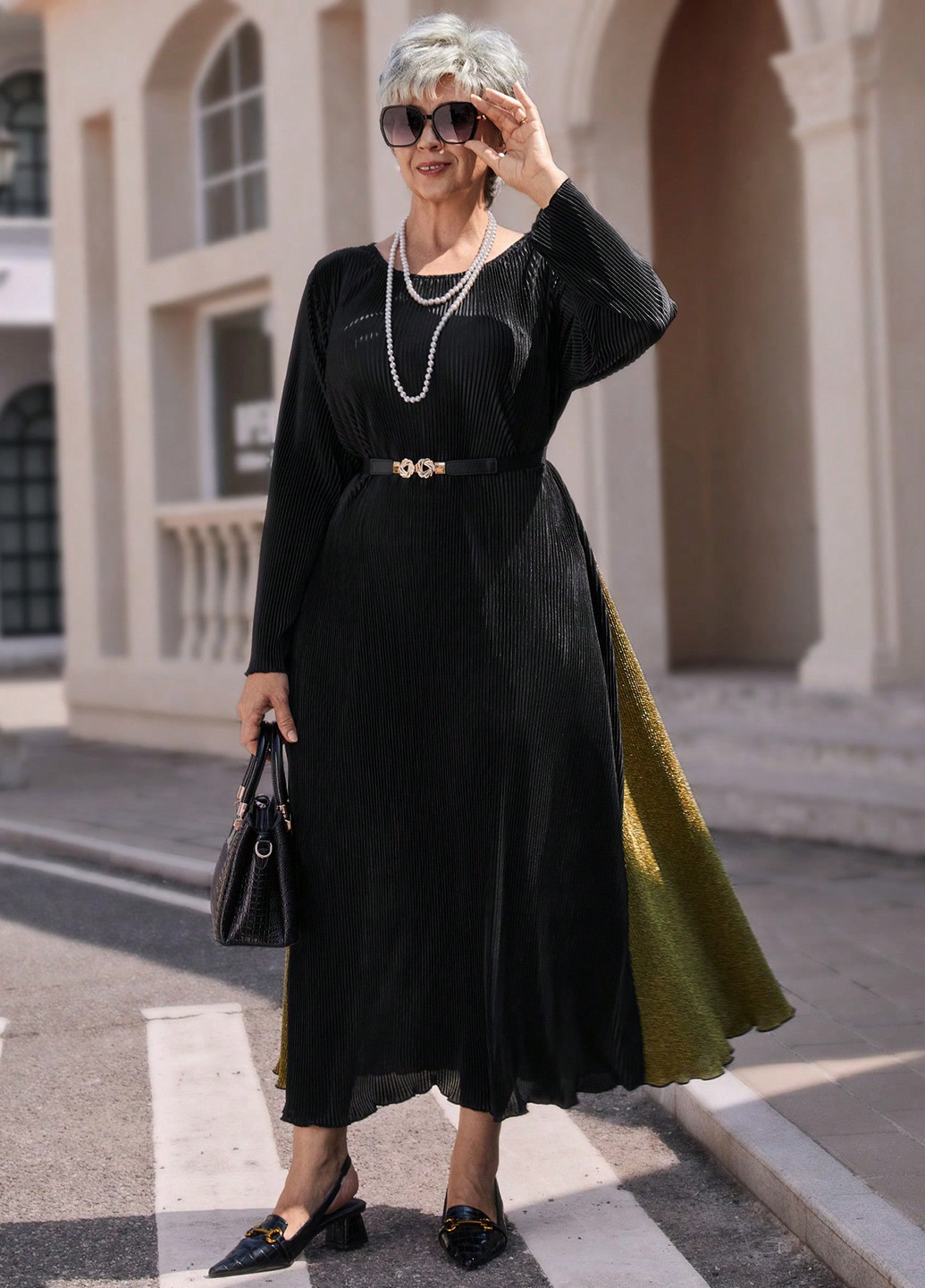 Черное кэжуал платье а-силуэт SHEIN колор блок