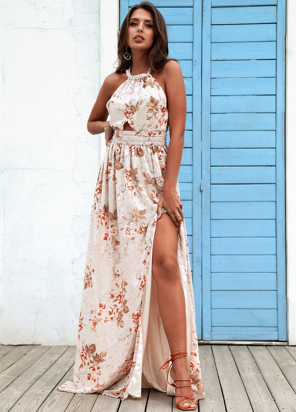 Комбінована кежуал, вечірня сукня зі шлейфом, з відкритою спиною SHEIN з квітковим принтом
