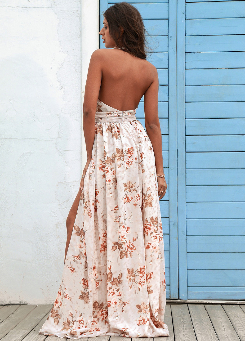 Комбінована кежуал, вечірня сукня зі шлейфом, з відкритою спиною SHEIN з квітковим принтом