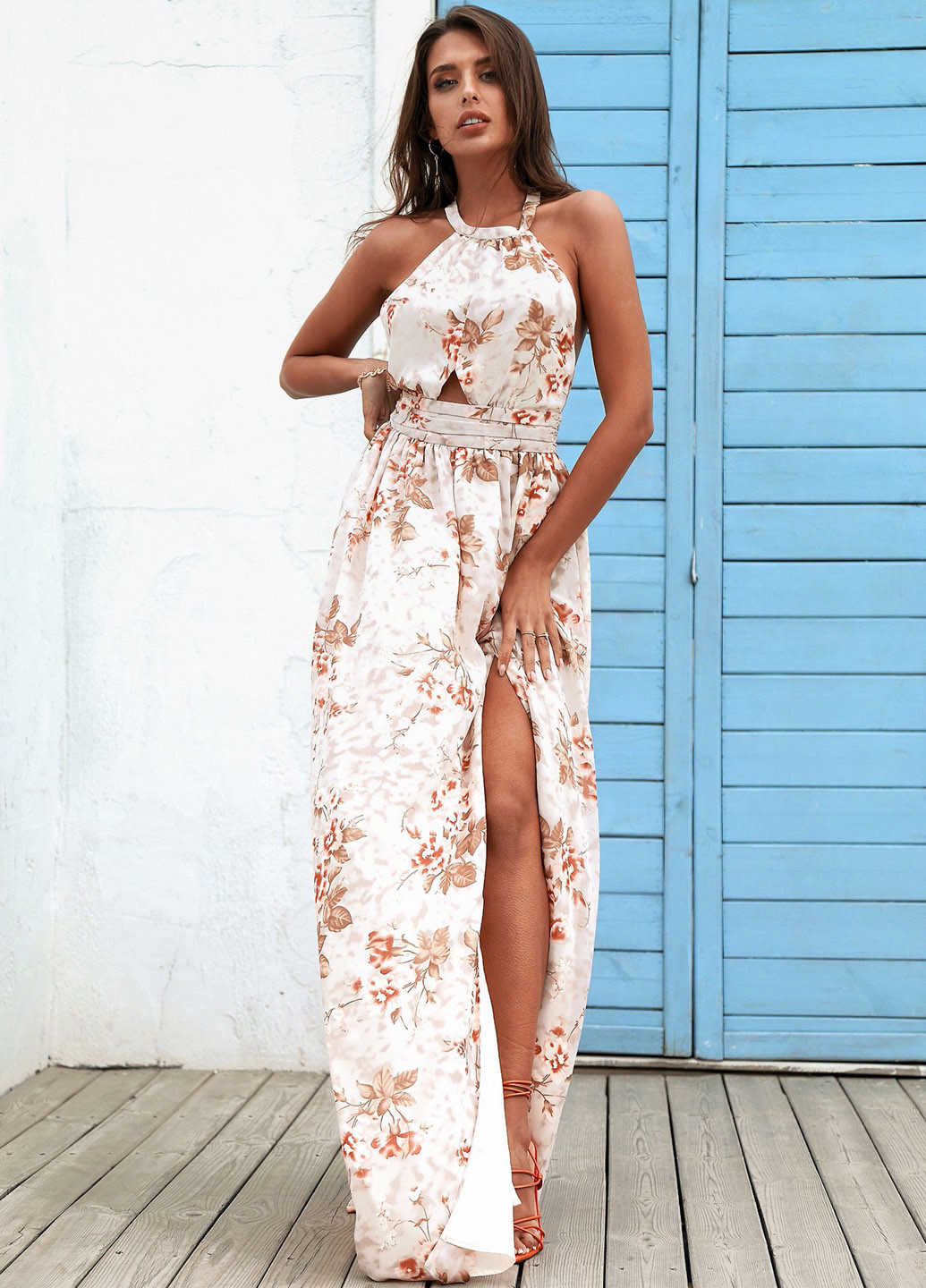 Комбінована кежуал, вечірня сукня зі шлейфом, з відкритою спиною SHEIN з квітковим принтом