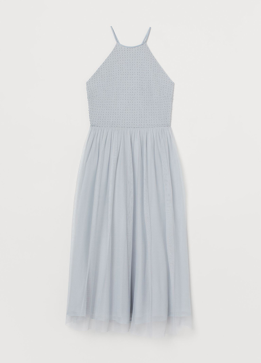 Серо-голубое вечернее платье клеш H&M однотонное