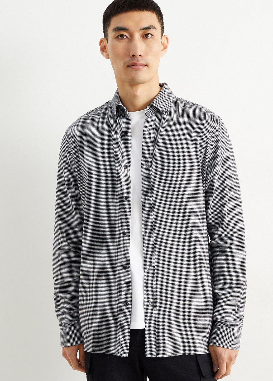 Черно-белая кэжуал рубашка с узором "гусиная лапка" C&A