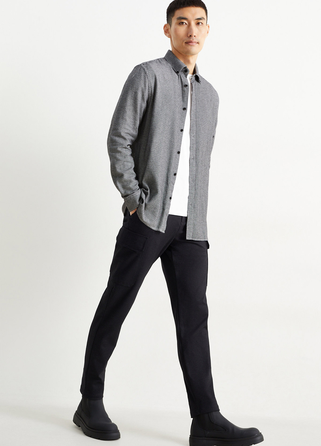 Черно-белая кэжуал рубашка с узором "гусиная лапка" C&A