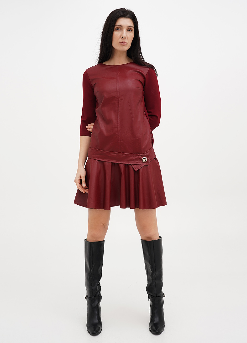 Бордовое кэжуал платье клеш Imperial однотонное