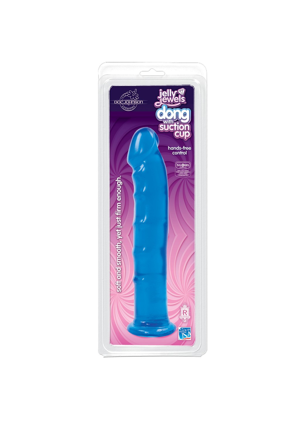 Фалоімітатор Jelly Jewels Dong & Suction Cup Blue, діаметр 3,6см, антибактеріальний ПВХ Doc Johnson (255073488)