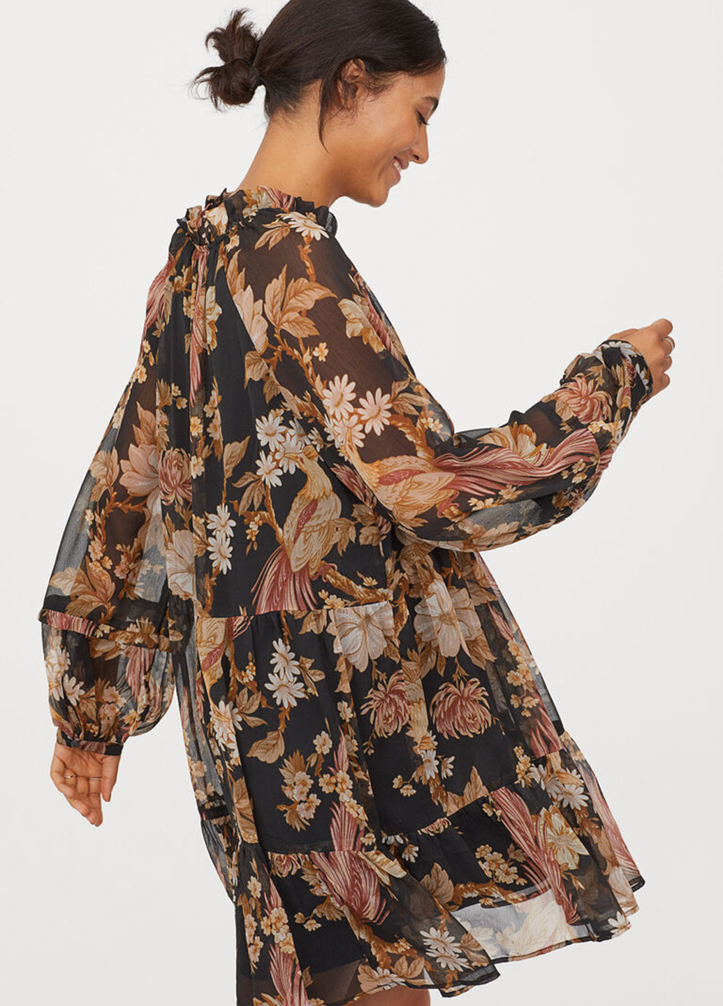 Комбинированное кэжуал платье оверсайз H&M с цветочным принтом