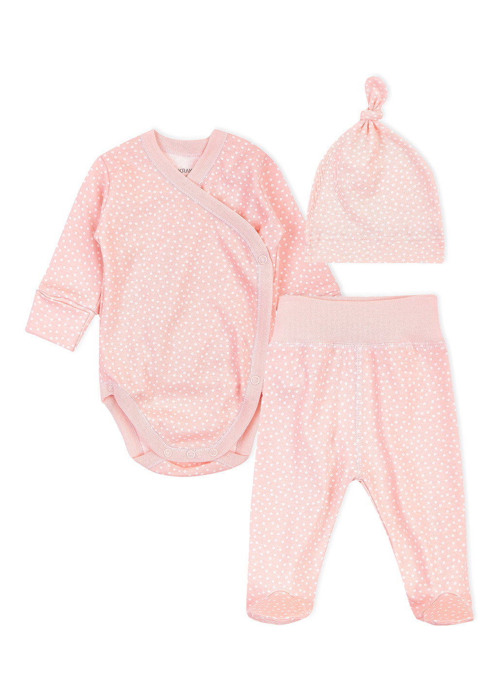 Розовый демисезонный комплект (шапка, боди, ползунки) KRAKO
