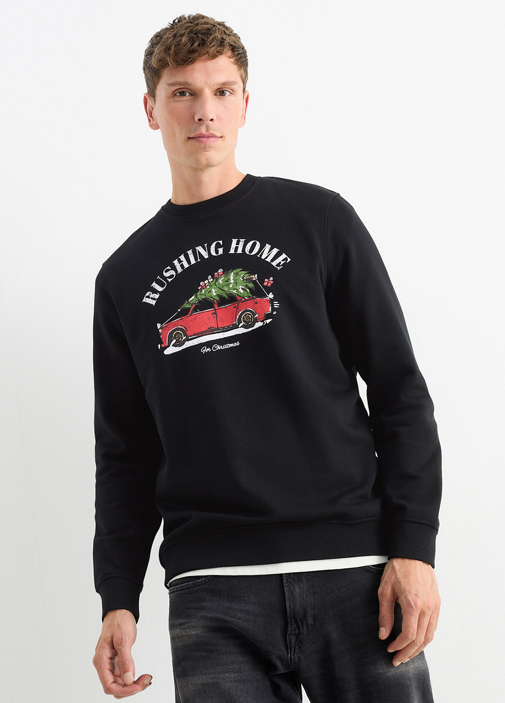 Чорний світшот C&A новорічний без декору (352190418)