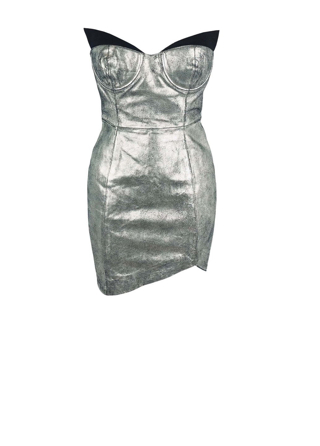 Серебряное вечернее золотое кожаное мини платье с открытыми плечами с открытыми плечами One Teaspoon однотонное