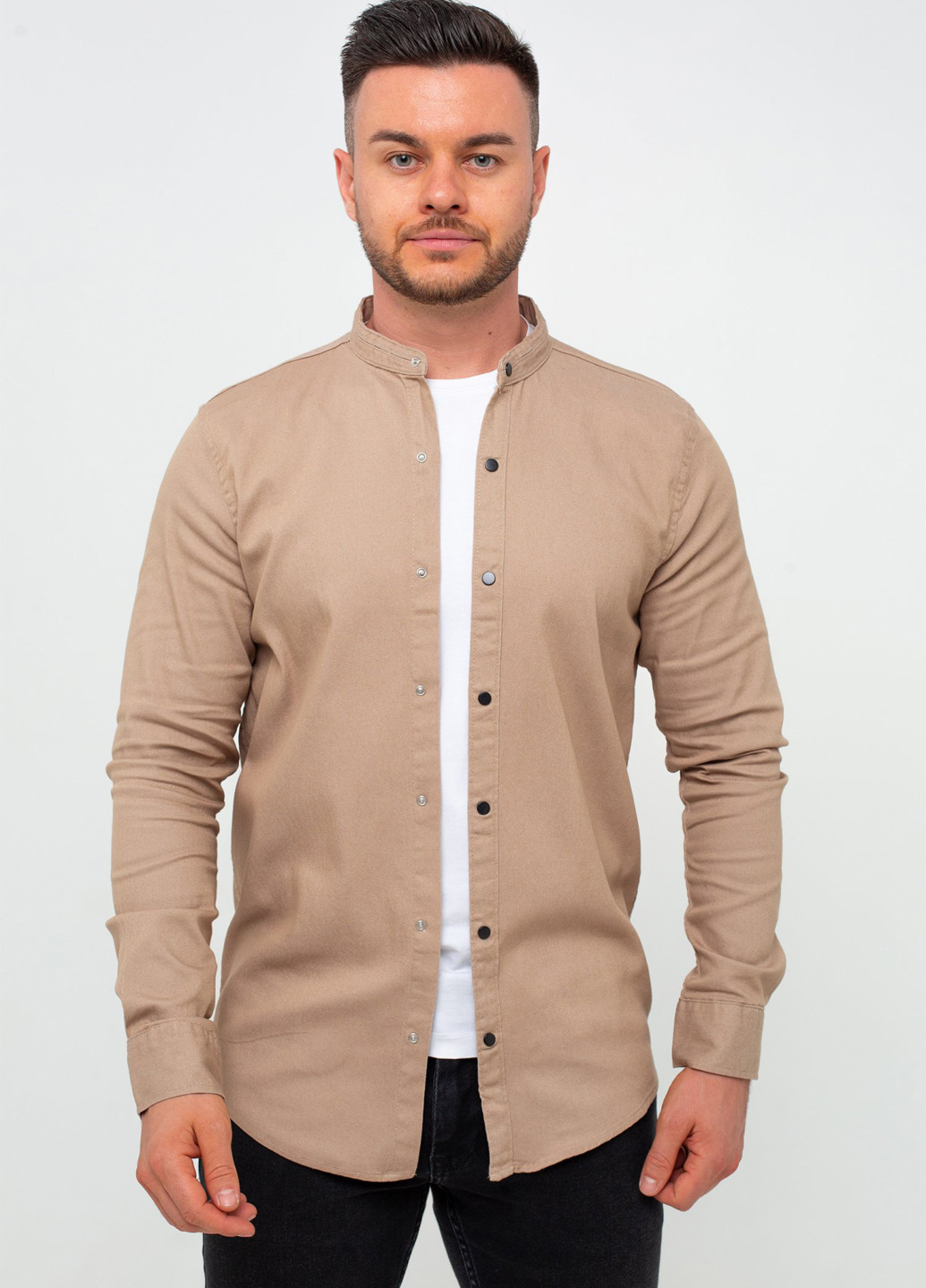 Темно-бежевая джинсовая рубашка однотонная K.O.R