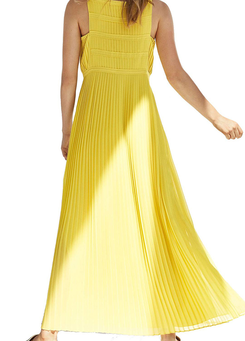 Желтое кэжуал платье а-силуэт, плиссированное Massimo Dutti однотонное