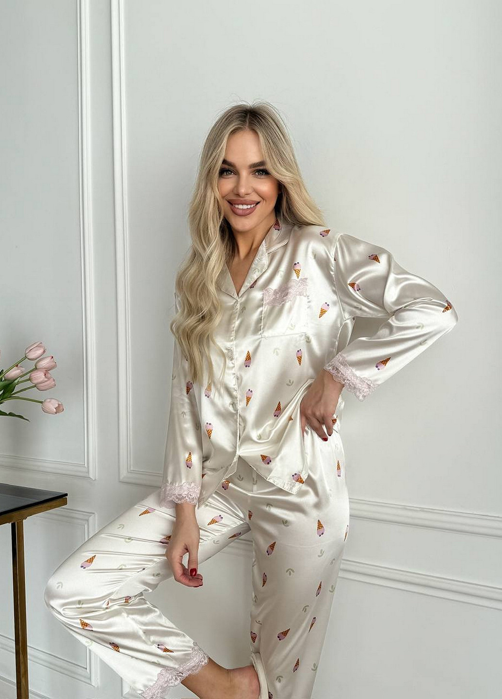 Белая всесезон пижама (рубашка, брюки) рубашка + брюки NOVA VEGA