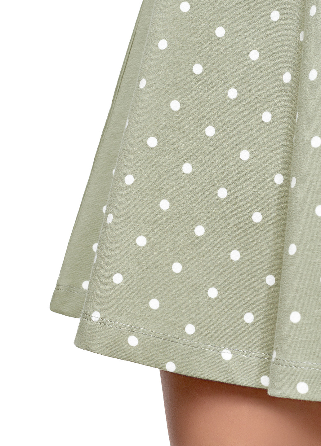 Бледно-зеленая кэжуал в горошек юбка Oodji клешированная-солнце