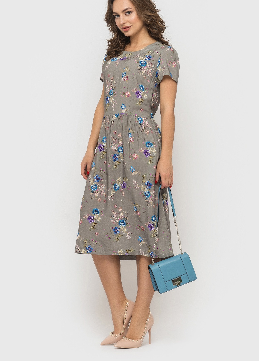 Сіра кежуал сукня дзвін BeART з квітковим принтом