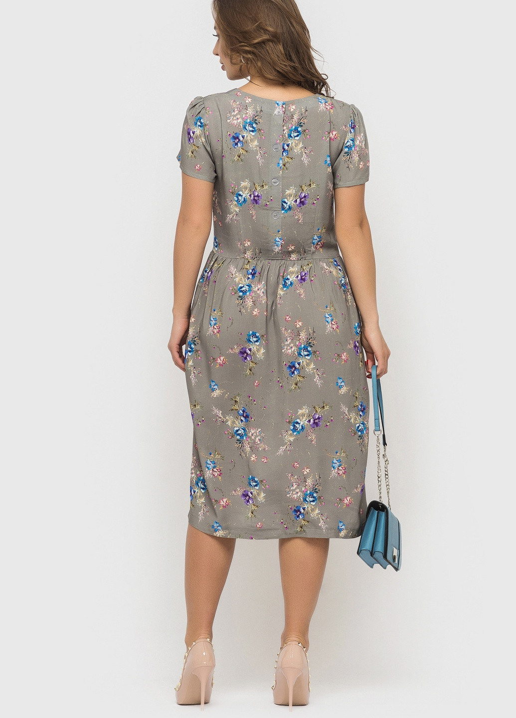 Серое кэжуал платье колокол BeART с цветочным принтом