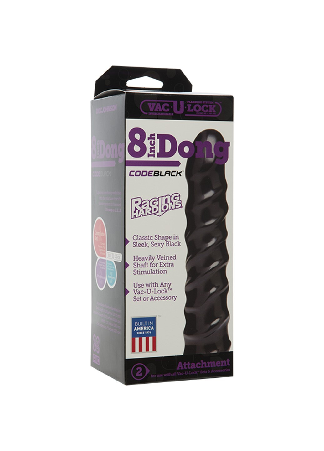 Дилдо CodeBlack - 8 Inch Raging Vac-U-Lock со стимулирующим рельефом, диаметр 3,8см Doc Johnson (254885461)