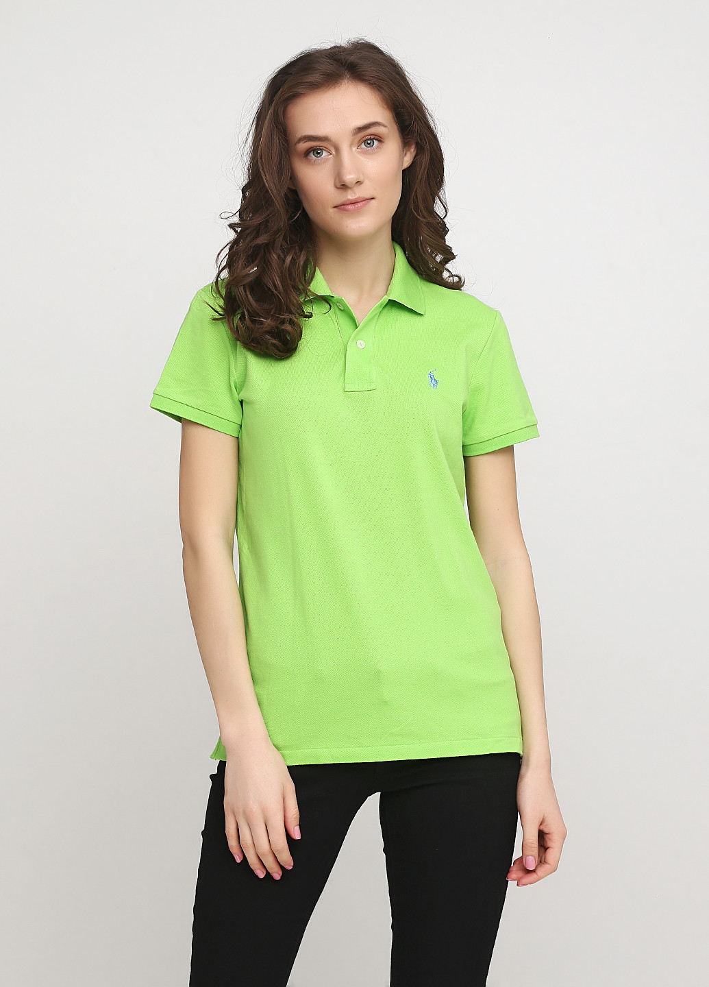 Салатовая женская футболка-поло Ralph Lauren с логотипом