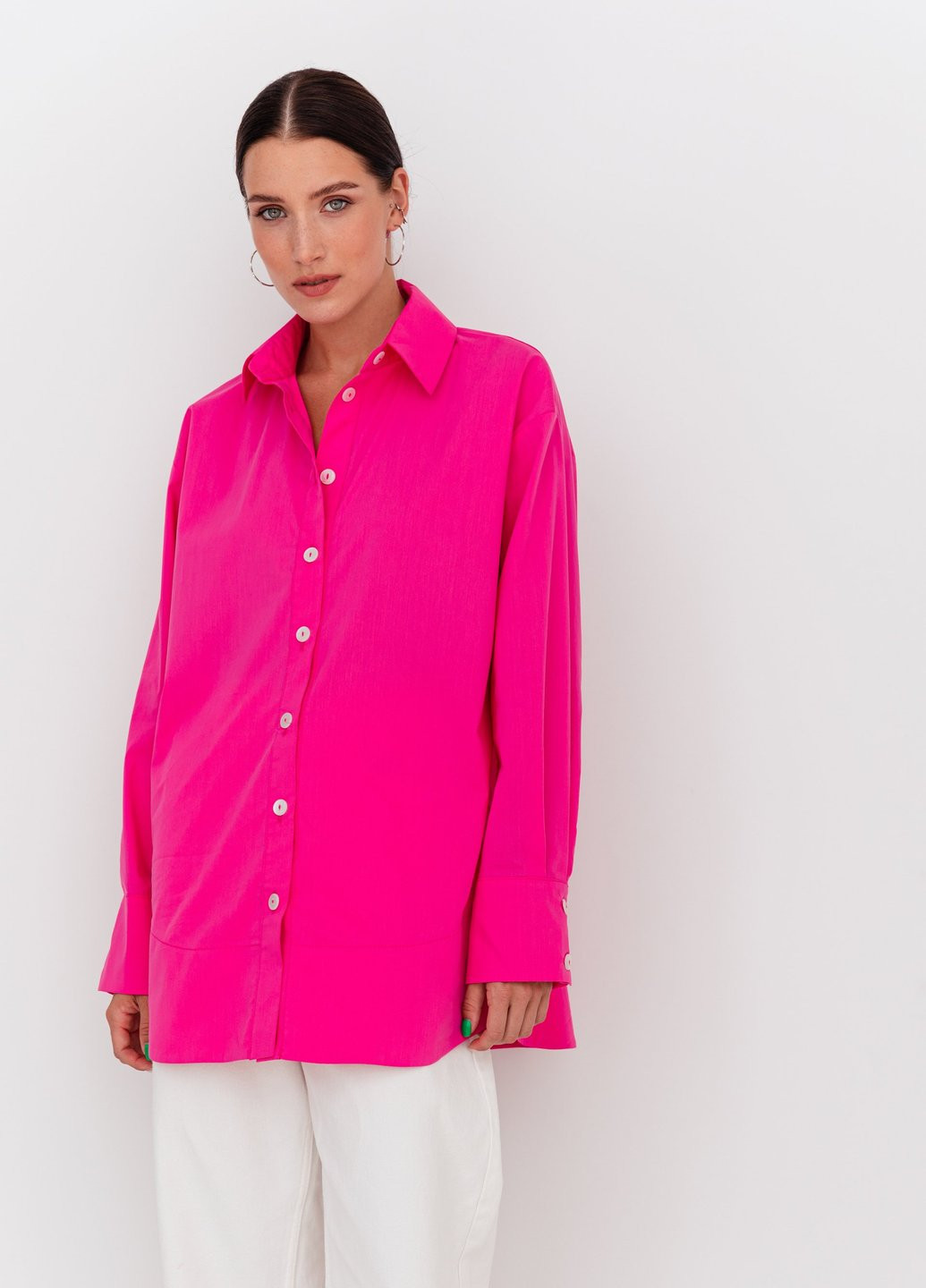 Розовая кэжуал рубашка однотонная Gepur