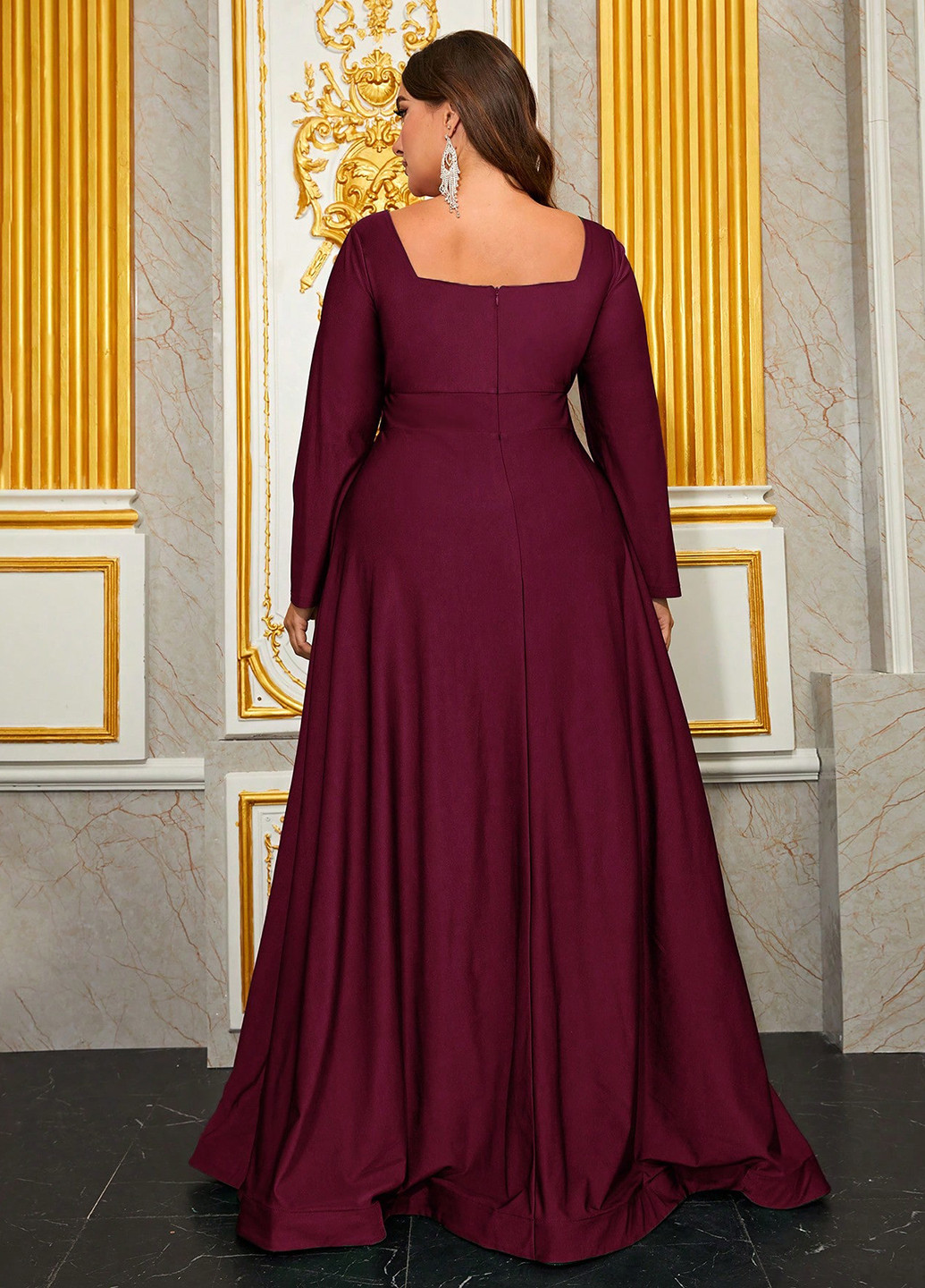 Бордова вечірня сукня кльош SHEIN однотонна