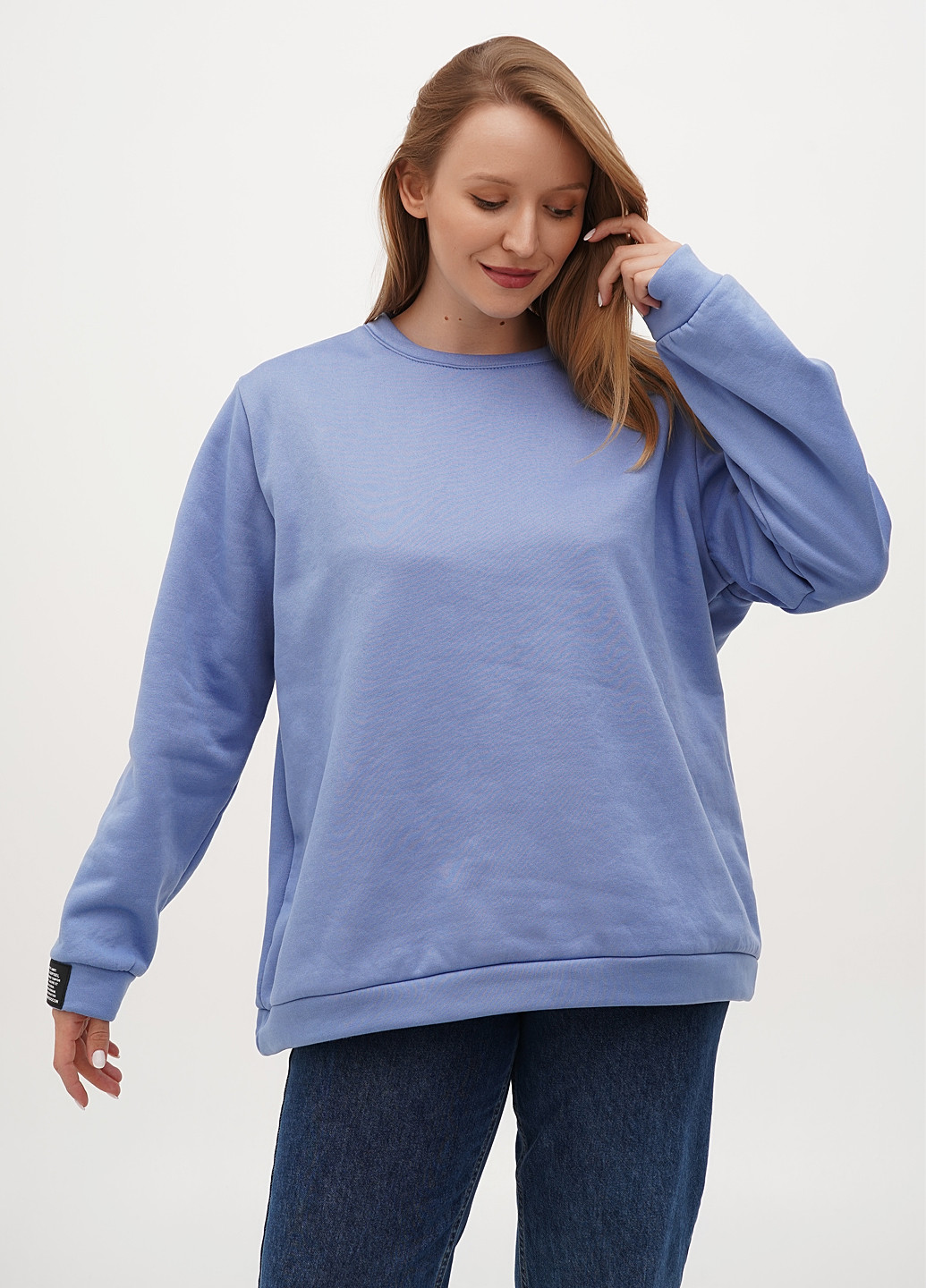 Темно-блакитний світшот Fashion news однотонний нашивки (302154906)